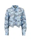 L'agence Akemi Cropped Button Down Blouse In Blue