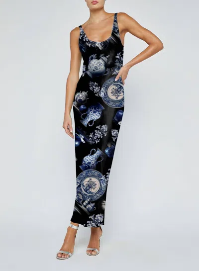L'agence Akiya Maxi Tank Dress In Blue Porcelain In Black