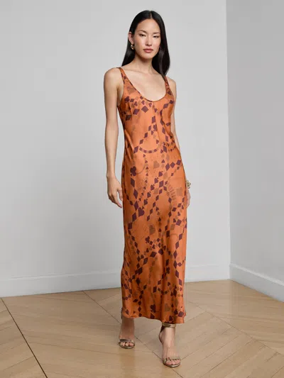 L'agence Akiya Satin Maxi Dress In Brown