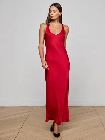 L'agence Akiya Satin Maxi Dress In Red