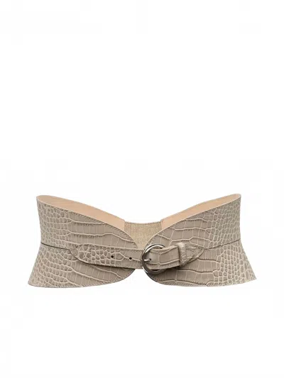 L'agence Alexandra Croc-embossed Corset Belt In Ivory In Brown
