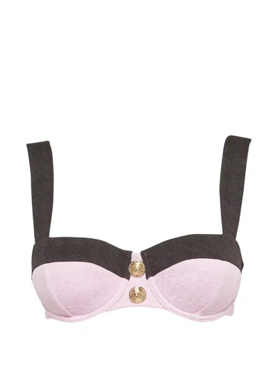 Pre-owned L'agence Alexandria Colorblock Bikini Top In Pink