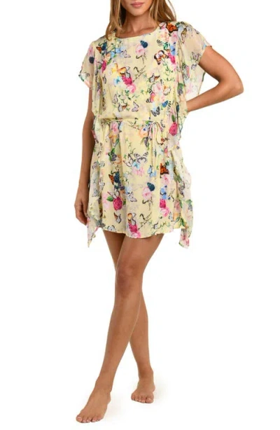 L'agence Alia Garden Butterflies Tunic Dress Swim Cover-up In Yellow