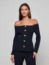 L'agence Alice Off Shoulder Pinstripe Blazer In Blue
