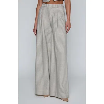 L'agence Allanah Pinstripe Wide Leg Pants In Grey/ Tan Pinstripe