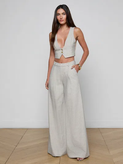 L'agence Allanah Pinstriped Trouser In Gray
