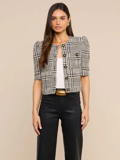 L'agence Allegra Cropped Tweed Jacket In Black/white Glen Plaid