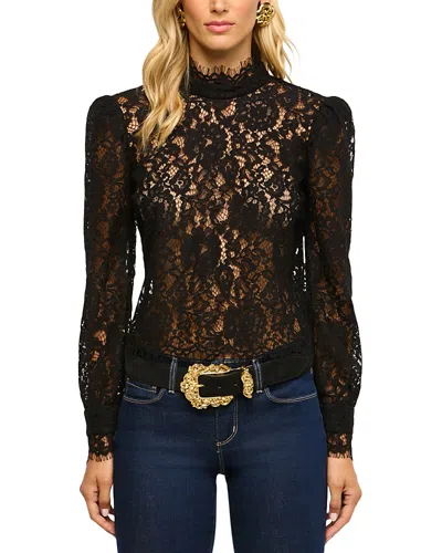 L'agence Amarenthe Mock Neck Sheer Lace Blouse In Black