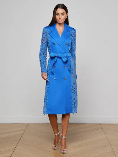 L'agence Amata Lace Trench Coat In Blue