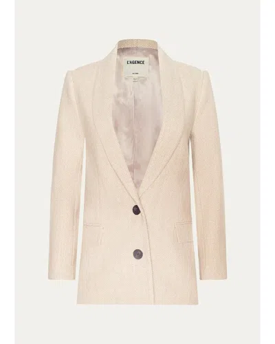 L'agence Amelie Herringbone Tweed Single-breasted Blazer In Cappuccino