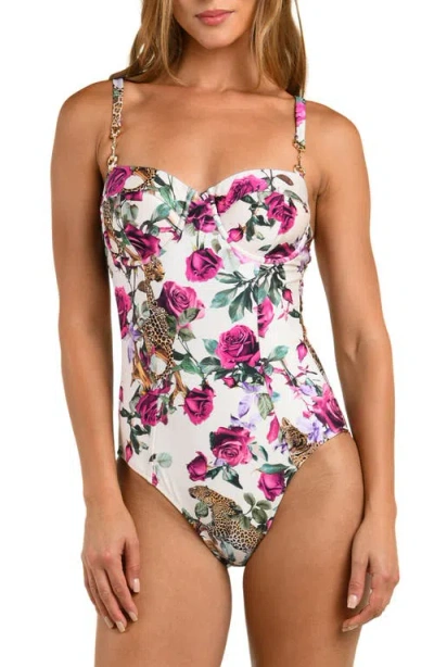 L'agence Amie Rose Leopard Jungle Underwire Bandeau One Piece Swimsuit In Multi