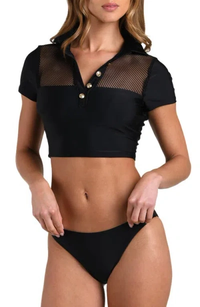 L'agence Anastasi Mesh Inset Polo Bikini Top In Black