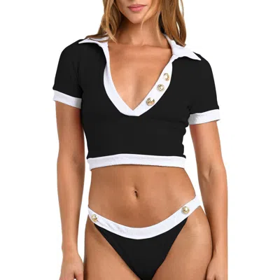 L'agence Anastasia Colorblock Short Sleeve Crop Rashguard In Black