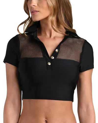 L'agence Anastasia Mesh Solid Short Sleeve Tankini Top In Black