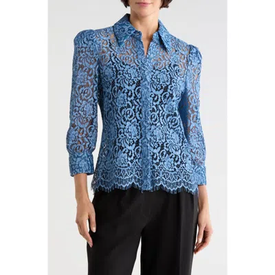 L'agence Andrea Lace Shirt In Indigo Lace