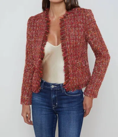 L'agence Angelina Open-front Blazer In Orange/pink Tweed In Brown