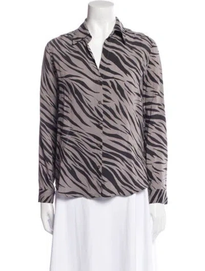 Pre-owned L'agence Animal Print Cowl Neck Button-up Top In Gray