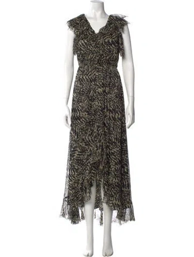 Pre-owned L'agence Animal Print Long Dress In Black