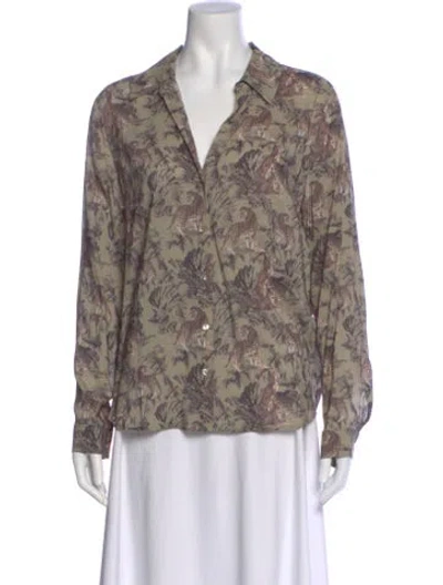 Pre-owned L'agence Animal Print Long Sleeve Blouse In Green