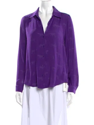 Pre-owned L'agence Animal Print Long Sleeve Blouse In Purple