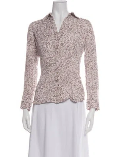 Pre-owned L'agence Animal Print Long Sleeve Blouse In White
