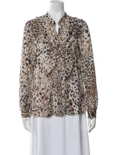 Pre-owned L'agence Animal Print Long Sleeve Button-up Top In Yellow