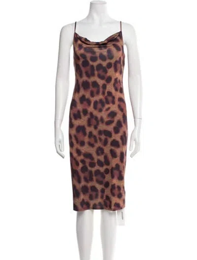Pre-owned L'agence Animal Print Midi Length Dress In Brown
