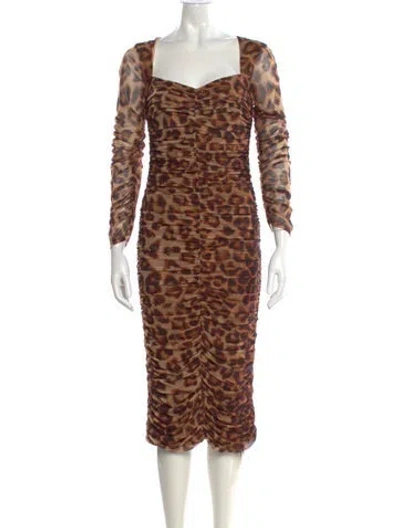 Pre-owned L'agence Animal Print Midi Length Dress In Brown