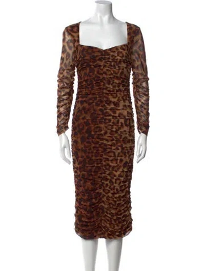 Pre-owned L'agence Animal Print Midi Length Dress In Brown