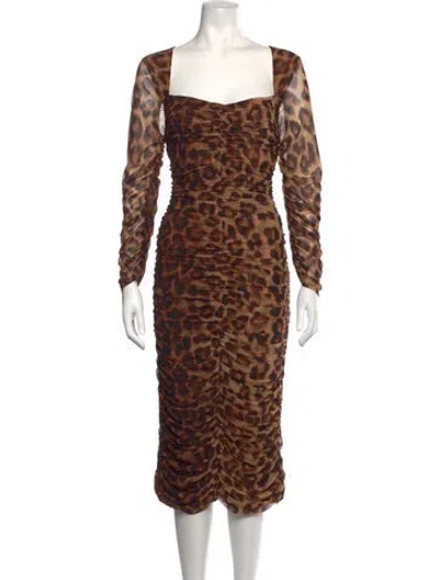 Pre-owned L'agence Animal Print Midi Length Dress In Brown
