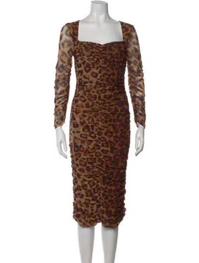 Pre-owned L'agence Animal Print Midi Length Dress W/ Tags In Brown
