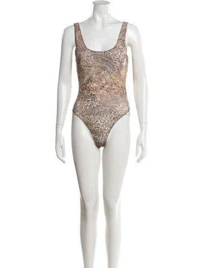 Pre-owned L'agence Animal Print Scoop Neck Bodysuit W/ Tags In Black/metallic