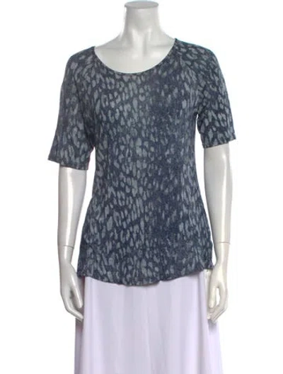 Pre-owned L'agence Animal Print Scoop Neck T-shirt In Blue