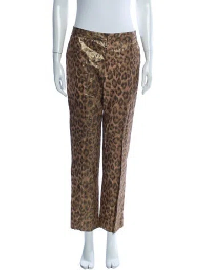 Pre-owned L'agence Animal Print Straight Leg Pants In Brown