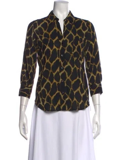 Pre-owned L'agence Animal Print Three-quarter Sleeve Blouse In Black