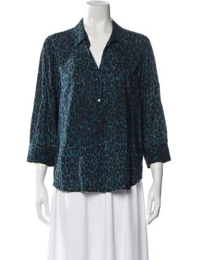 Pre-owned L'agence Animal Print Three-quarter Sleeve Blouse In Green