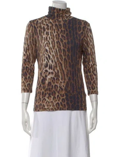 Pre-owned L'agence Animal Print Turtleneck Top In Brown
