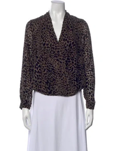Pre-owned L'agence Animal Print V-neck Blouse In Black