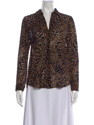 Pre-owned L'agence Animal Print V-neck Blouse In Black