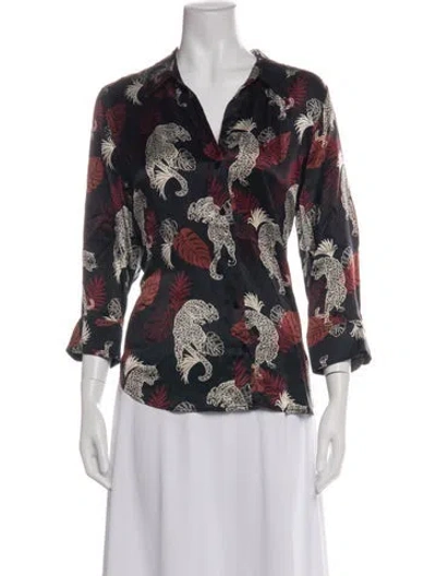 Pre-owned L'agence Animal Print V-neck Blouse In Black