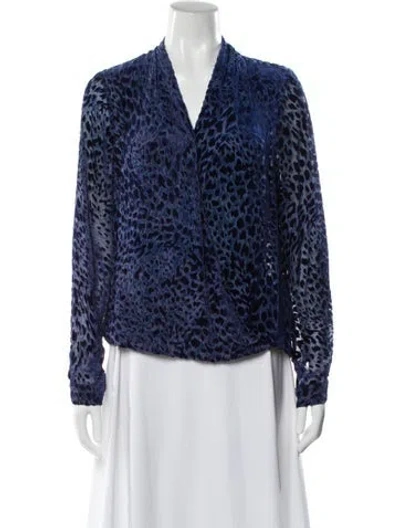 Pre-owned L'agence Animal Print V-neck Blouse In Blue