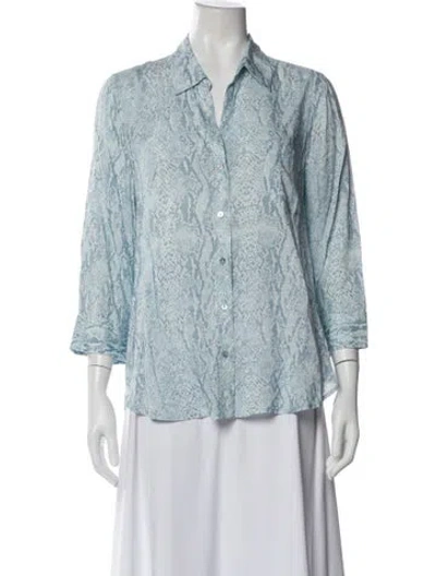 Pre-owned L'agence Animal Print V-neck Blouse In Blue