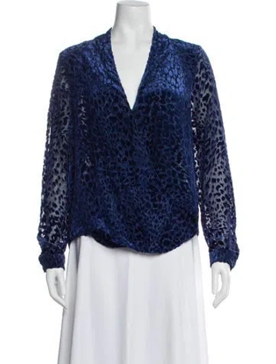 Pre-owned L'agence Animal Print V-neck Blouse In Blue