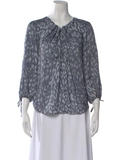 Pre-owned L'agence Animal Print V-neck Blouse In Blue