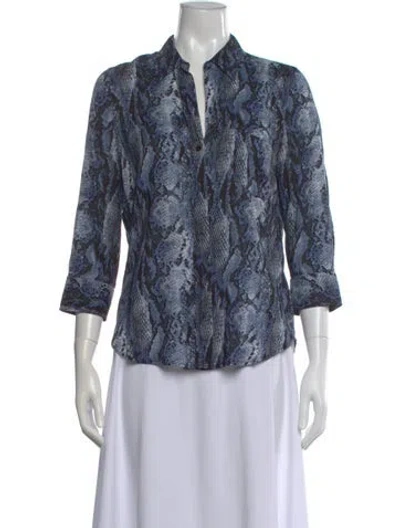 Pre-owned L'agence Animal Print V-neck Blouse In Blue