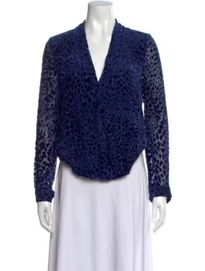 Pre-owned L'agence Animal Print V-neck Blouse In Blue