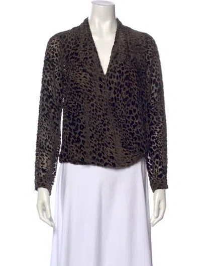 Pre-owned L'agence Animal Print V-neck Blouse In Brown