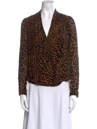 Pre-owned L'agence Animal Print V-neck Blouse In Brown