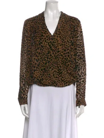Pre-owned L'agence Animal Print V-neck Blouse In Brown