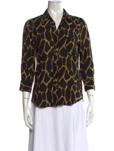 Pre-owned L'agence Animal Print V-neck Blouse In Brown